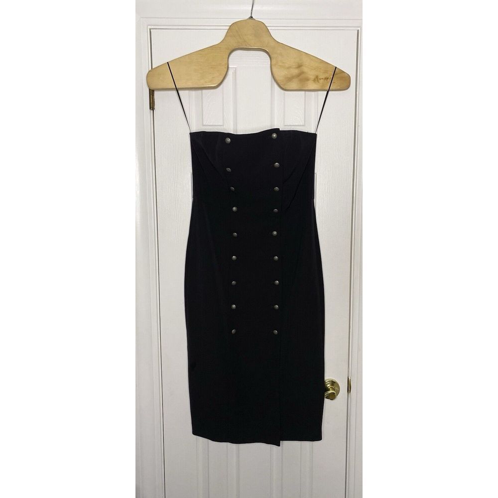 Intermix Women's Strapless Button Detail Dress Black Silver Large‎